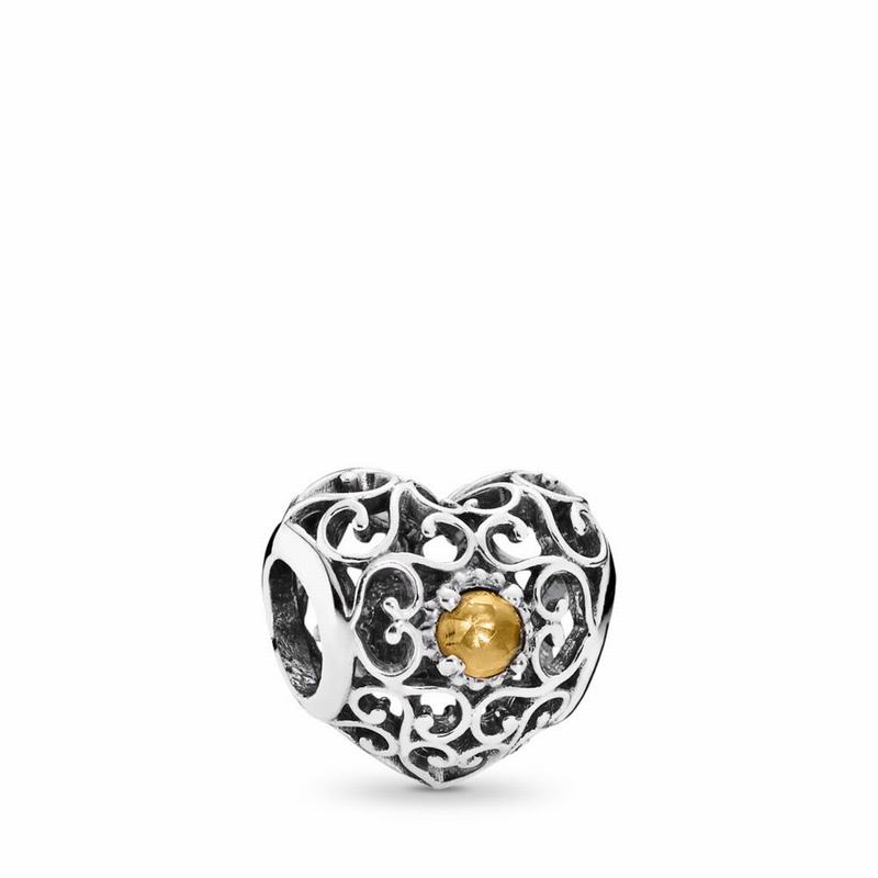 Pandora November Signature Heart Charm Silver Egypt LP6517824